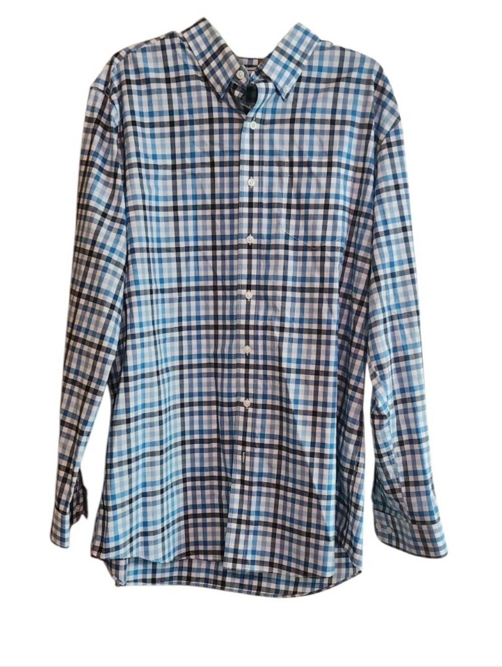 L.L. Bean Blue Black and White Plaid Button-Down Shirt